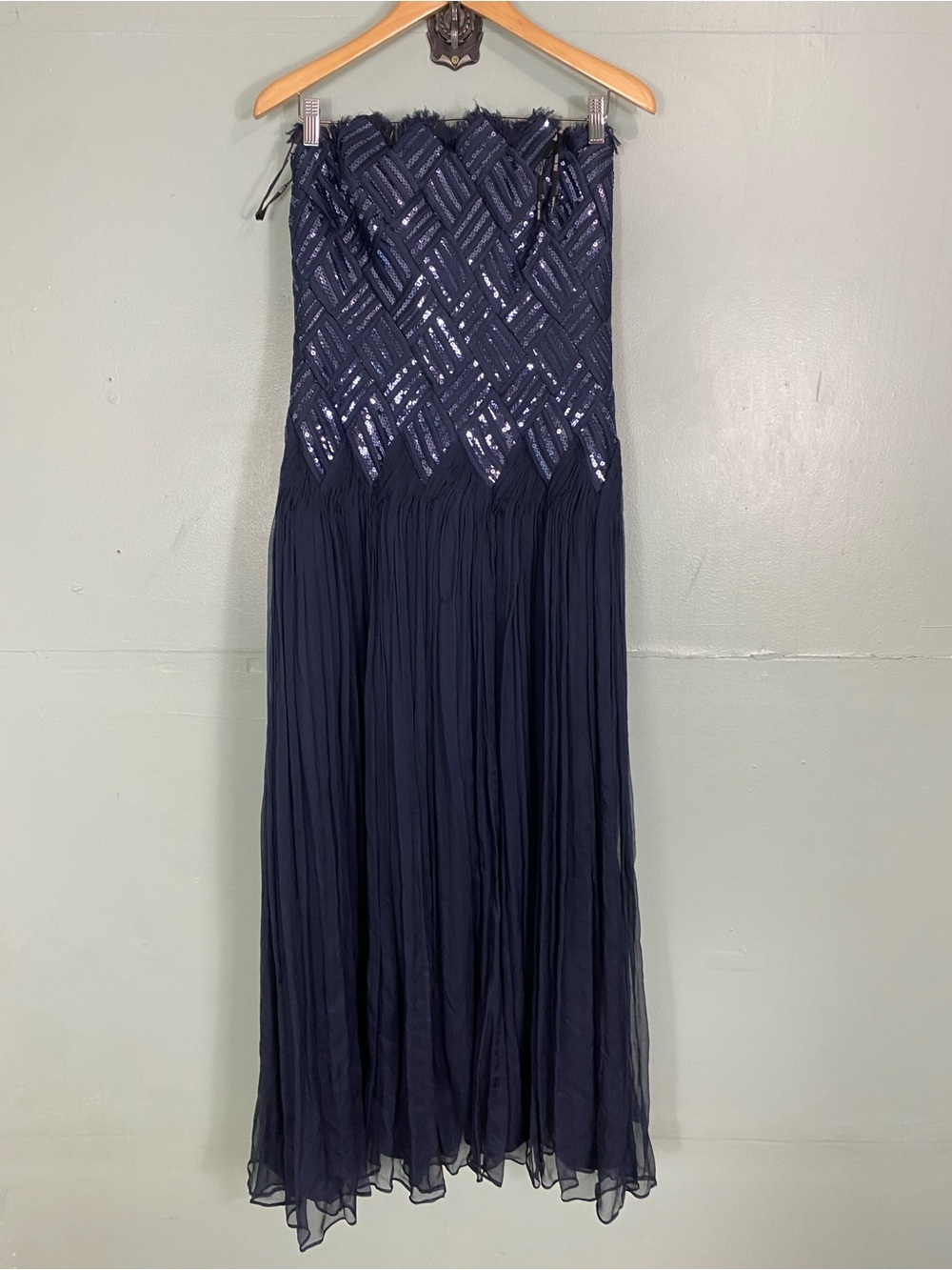 Tadashi Shoji Sequin Maxi Gown‎ Silk Combo Blue Size 8
